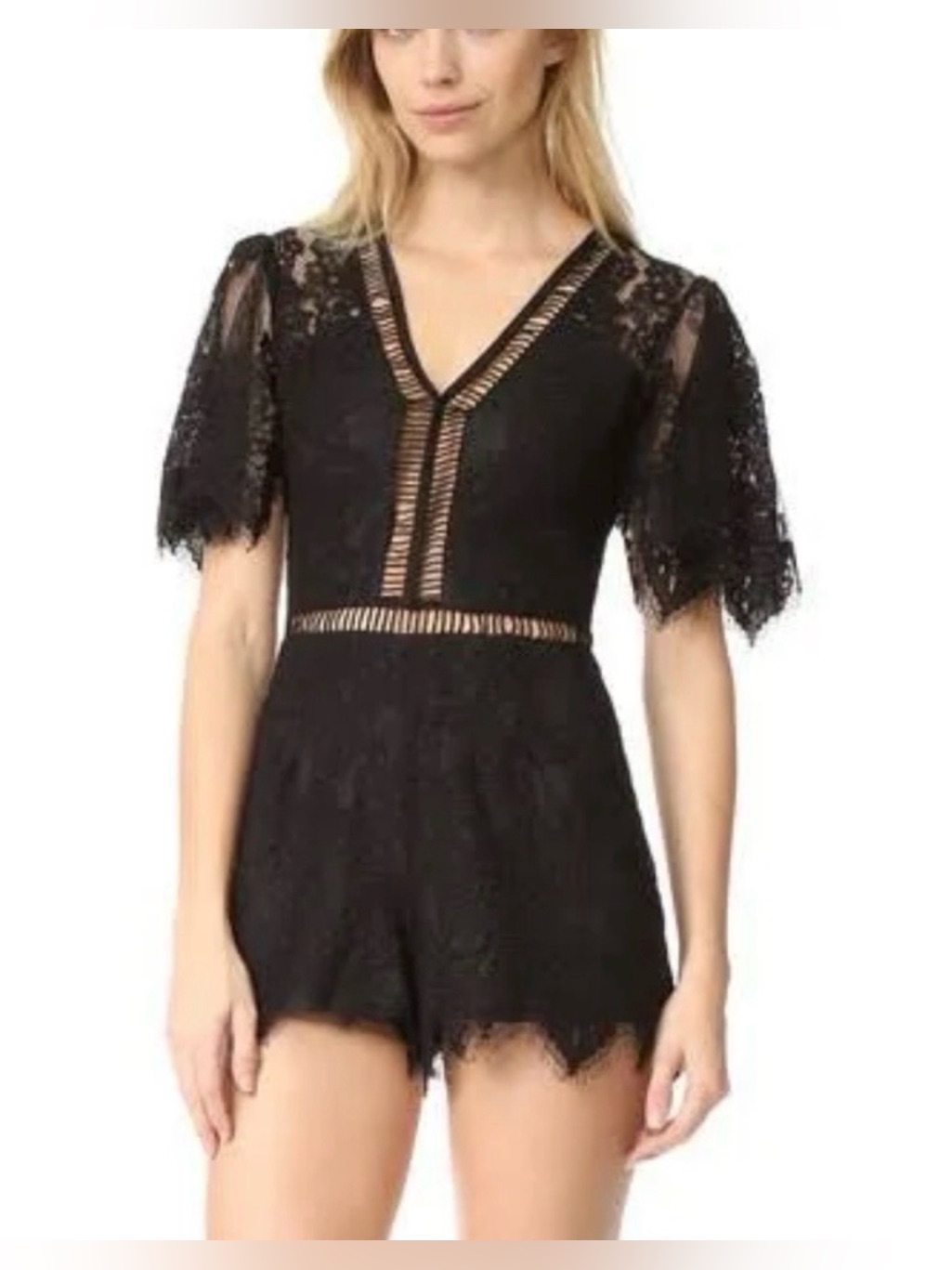 Lovers + Friends Josephine Black Lace Short Sleeve Romper Size Small